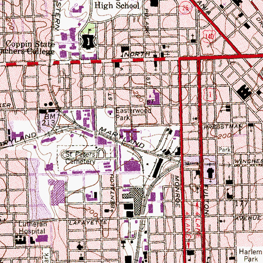 Topographic Map of Carver Vocational - Technical High School, MD