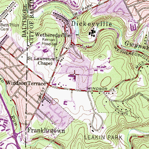 Topographic Map of Dickey Hill Elementary / Middle School, MD