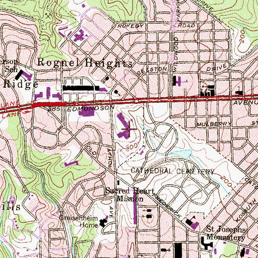 Topographic Map of Edmonson - Westside High School, MD