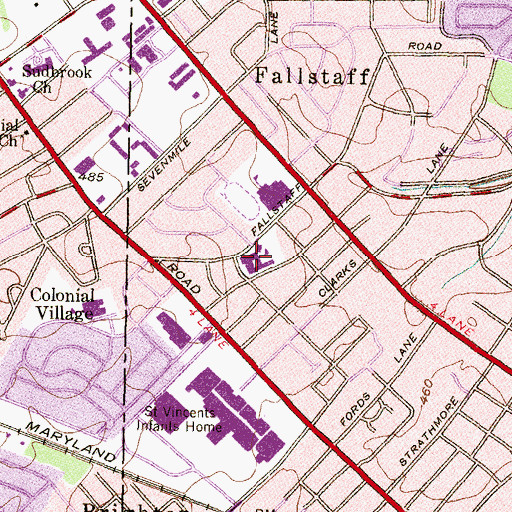 Topographic Map of Fallstaff Elementary / Middle School, MD