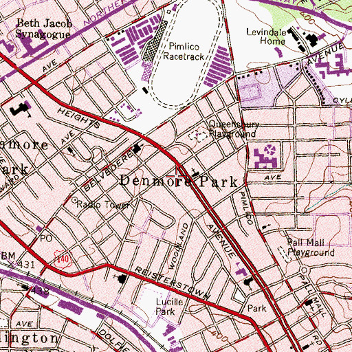 Topographic Map of Park Heights Elementary School, MD