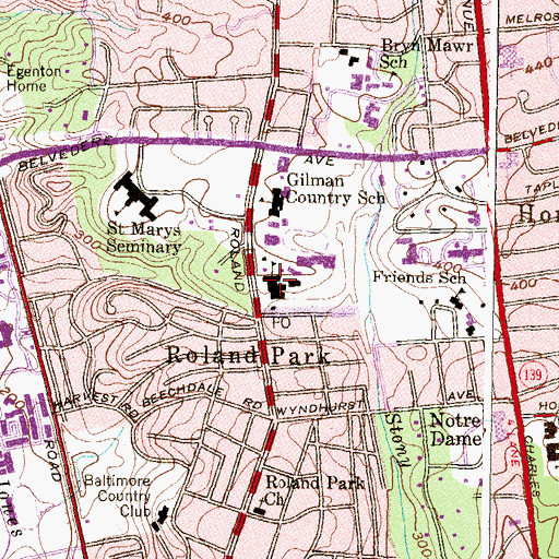 Topographic Map of Roland Park Elementary / Middle School, MD