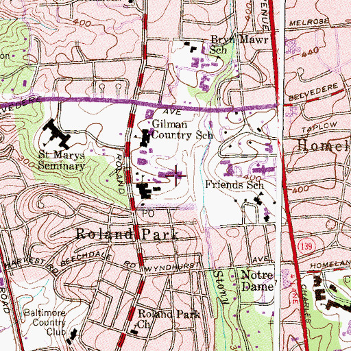Topographic Map of Roland Park Middle School, MD