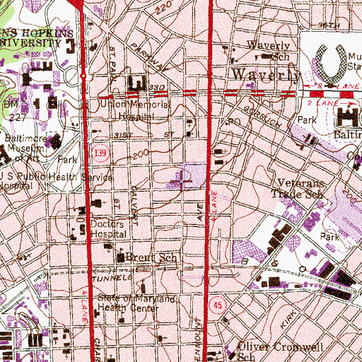 Topographic Map of Barclay Elementary / Middle School, MD