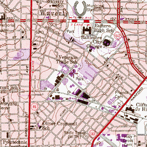 Topographic Map of Coldstream Park Elementary / Middle School, MD