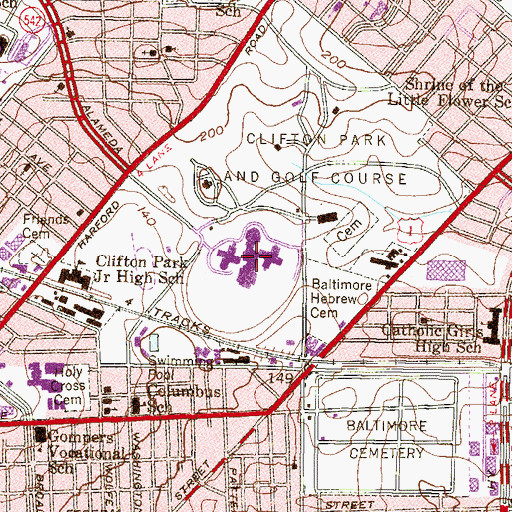 Topographic Map of Lake Clifton-Eastern High School (historical), MD