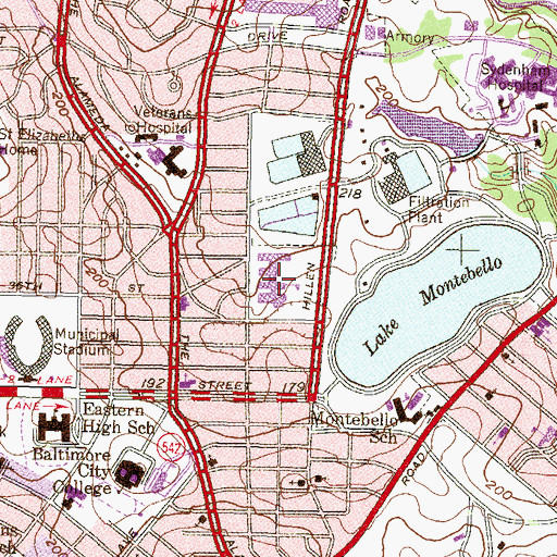 Topographic Map of Mergenthaler Vocational - Technical High School, MD