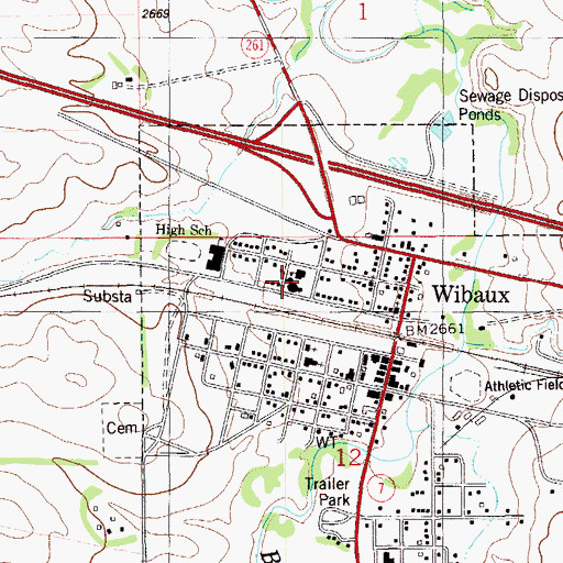 Topographic Map of Wibaux Elementary School, MT