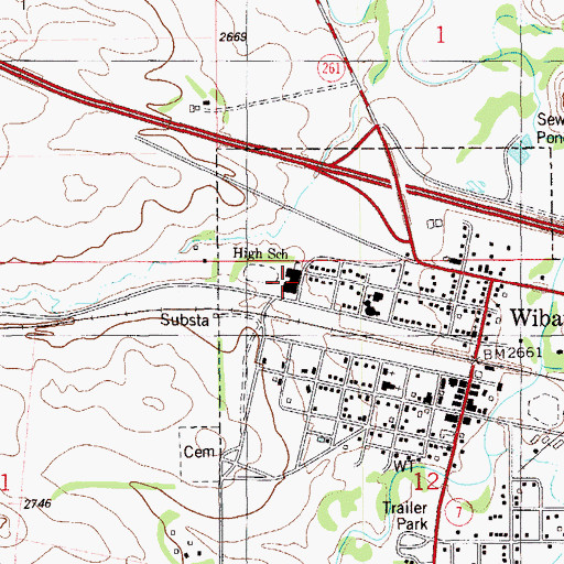 Topographic Map of Wibaux High School, MT