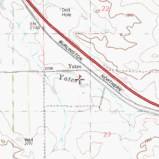 Topographic Map of Yates School (historical), MT