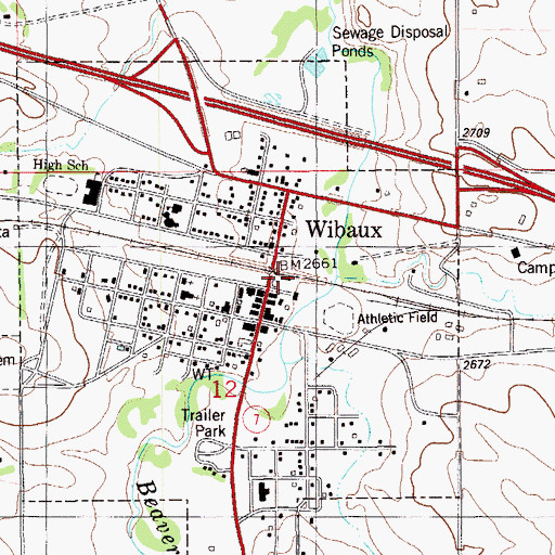 Topographic Map of Wibaux, MT