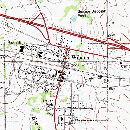 Topographic Map of Wibaux City Park, MT