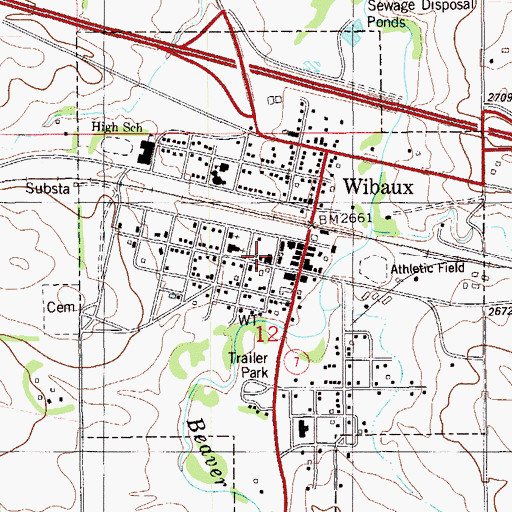 Topographic Map of Wibaux County Volunteer Fire Department, MT