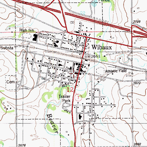 Topographic Map of Wibaux County Courthouse, MT