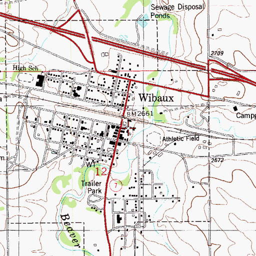 Topographic Map of Wibaux Visitor Information Center, MT