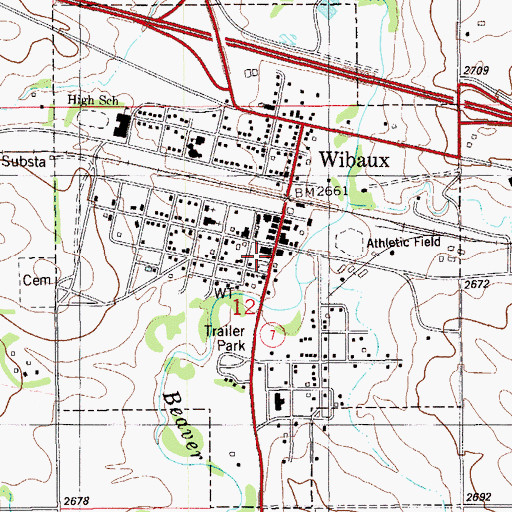 Topographic Map of Wibaux Post Office, MT