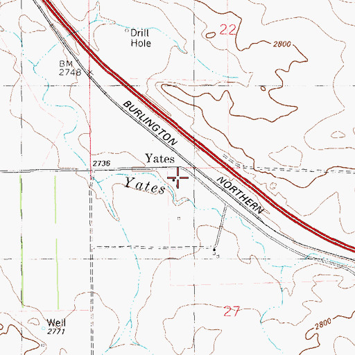 Topographic Map of Yates Post Office (historical), MT