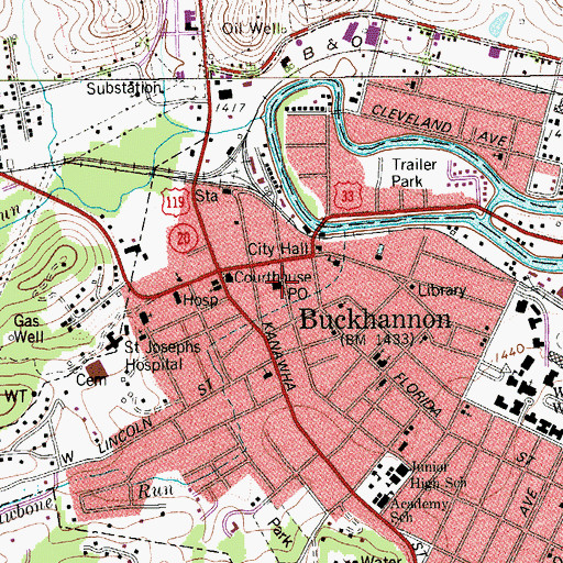 Topographic Map of Buckhannon Post Office, WV