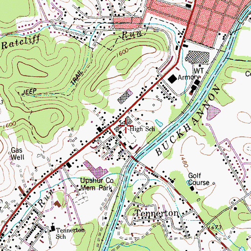 Topographic Map of Buckhannon - Upshur Middle School, WV