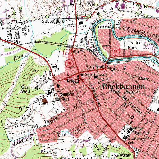 Topographic Map of First Presbyterian Church, WV