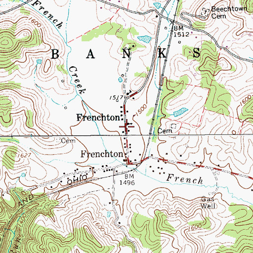 Topographic Map of Frenchton Post Office, WV
