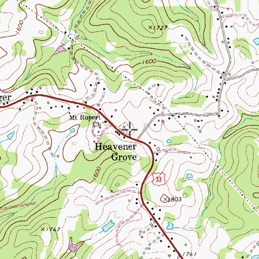 Topographic Map of Heavener Cemetery, WV