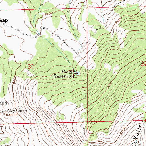 Topographic Map of Rocky Reservoir, CO