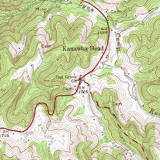 Topographic Map of Kanawha Head Post Office, WV
