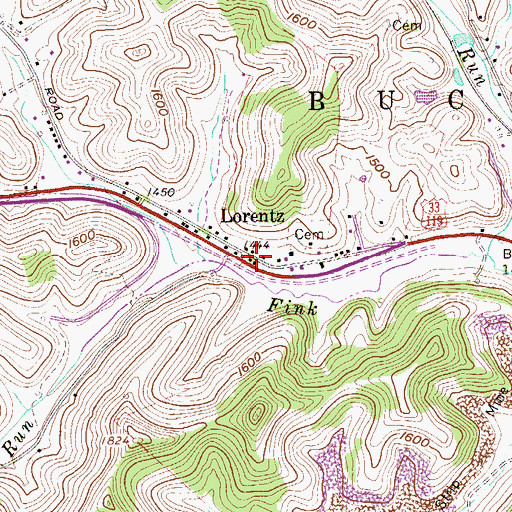 Topographic Map of Lorentz Post Office, WV