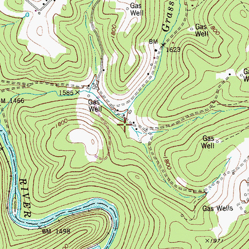 Topographic Map of Lower Grassy Run School (historical), WV