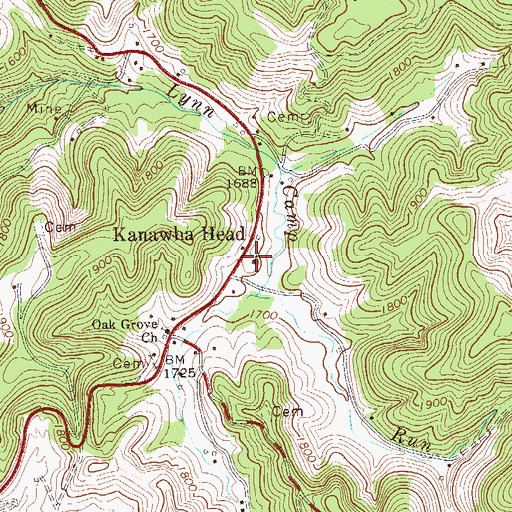 Topographic Map of Oak Grove School (historical), WV
