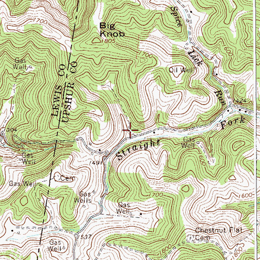 Topographic Map of Straight Fork School (historical), WV