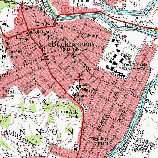 Topographic Map of Upshur County Trade School, WV