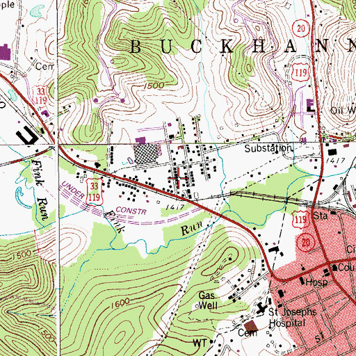 Topographic Map of West Buckhannon Methodist Church, WV