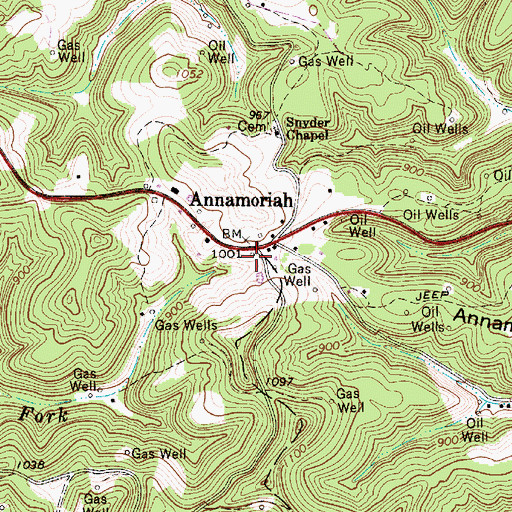 Topographic Map of Annamoriah Post Office, WV