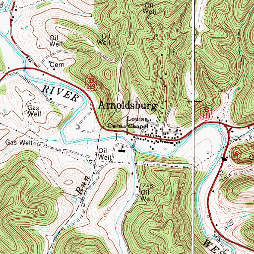 Topographic Map of Arnoldsburg Cemetery, WV