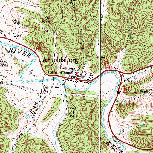 Topographic Map of Arnoldsburg Post Office, WV