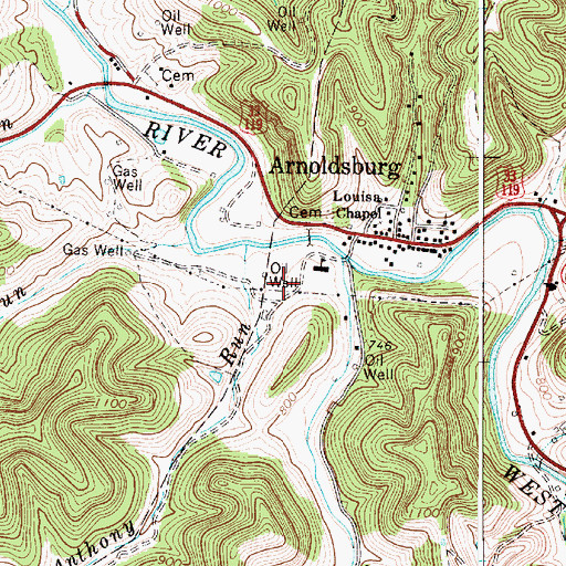 Topographic Map of Arnoldsburg School, WV