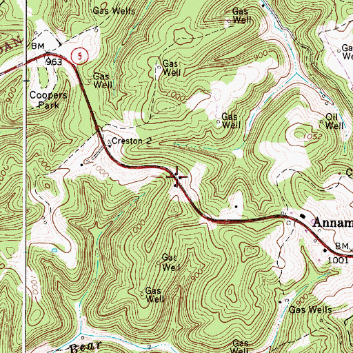 Topographic Map of Creston Flats, WV