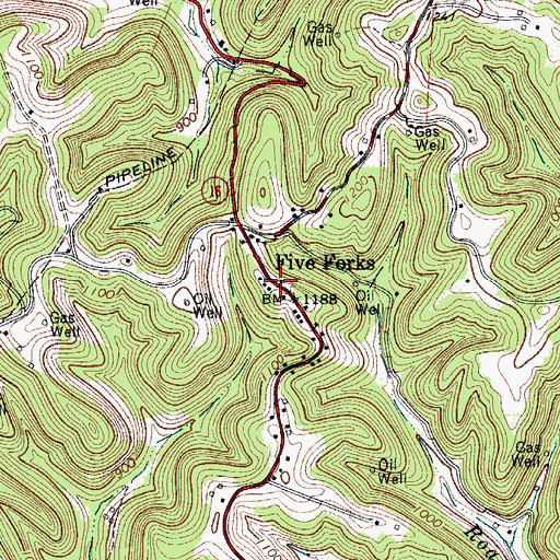 Topographic Map of Five Forks Post Office, WV