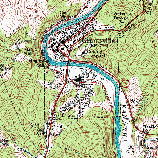 Topographic Map of Grantsville Graded School (historical), WV