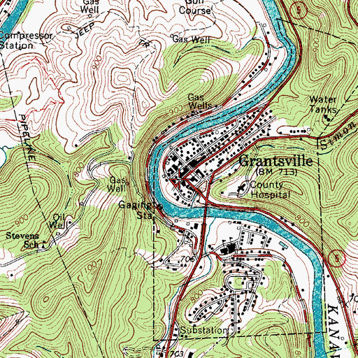 Topographic Map of Grantsville Post Office, WV