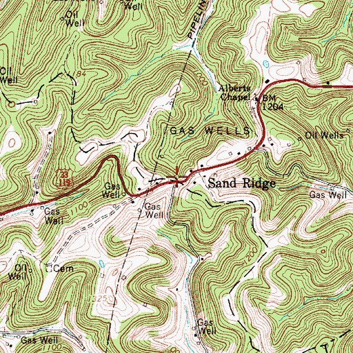 Topographic Map of Sand Ridge Post Office, WV