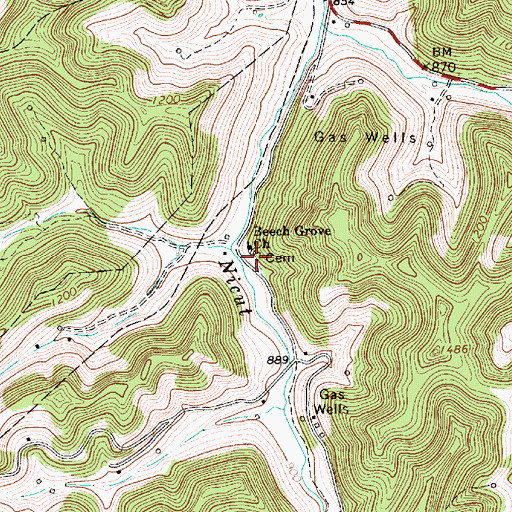 Topographic Map of Beech Grove Cemetery, WV