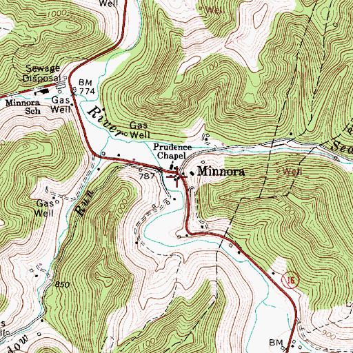 Topographic Map of Minnora Post Office, WV