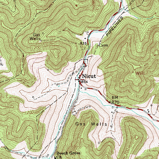Topographic Map of Nicut Post Office, WV