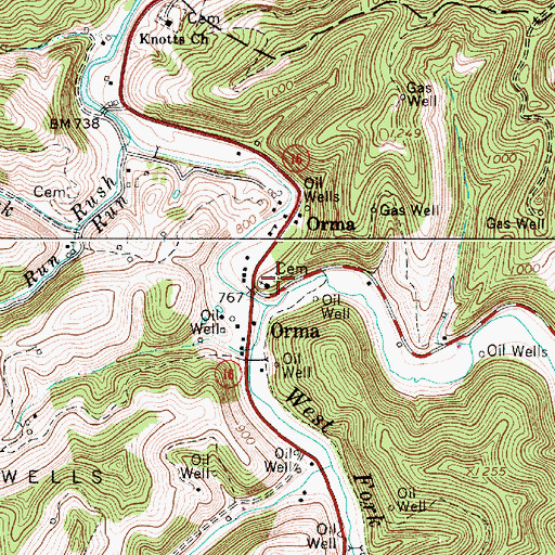 Topographic Map of Orma Cemetery, WV