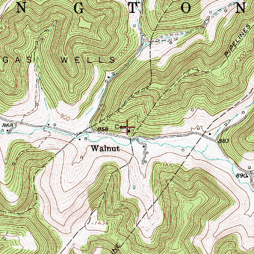 Topographic Map of Walnut Cemetery, WV