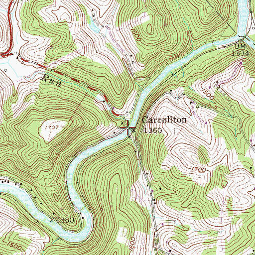 Topographic Map of Carrollton Covered Bridge, WV