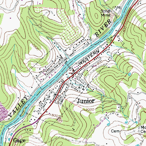 Topographic Map of Junior Post Office, WV